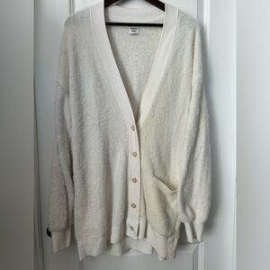 Aritzia Sunday Best Oversized Faux Fur Long Cardigan Size M White Button Front